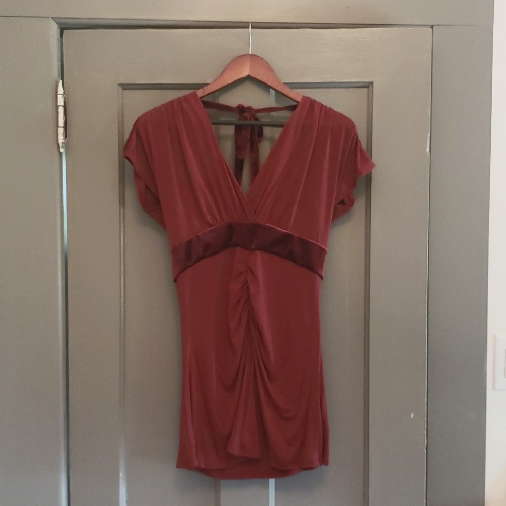 Lux Brand, crimson blouse w/velvet. Size large